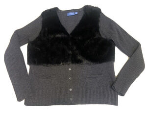 Simply Vera -Vera Wang Womens Wool Faux Fur Cardigan Sz XL Cottage Core Mob Wife